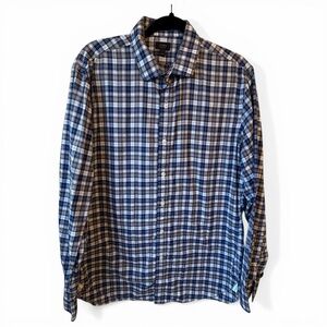 J.Crew Men’s Navy & White Plaid Button Down Shirt Size L